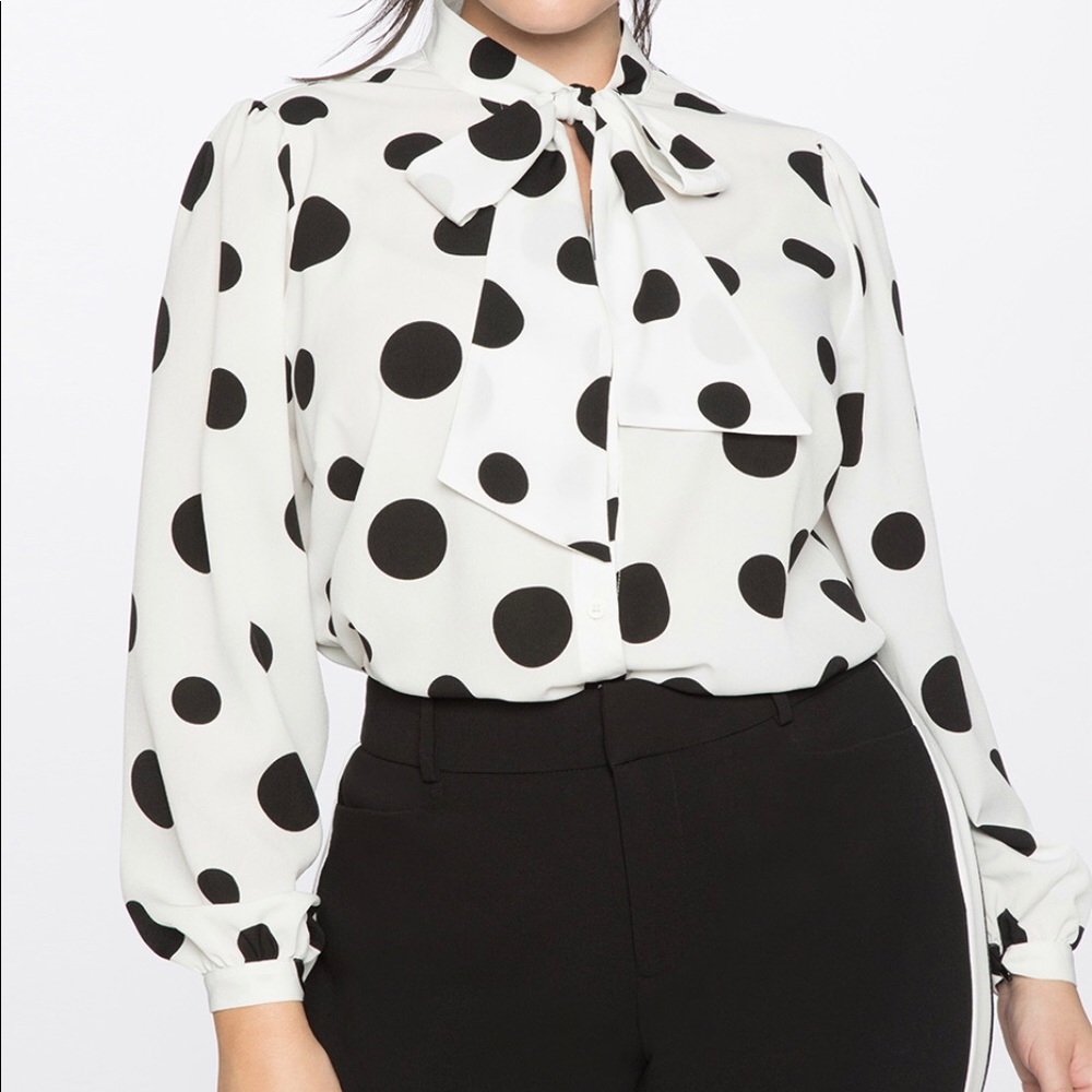 Polka dot neck tie blouse